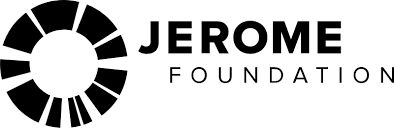 Black-and-white logo, featuring a circular design with irregular segmented black-and-white sections. On the right side of the logo, text reads 'Jerome Foundation' in bold uppercase letters.