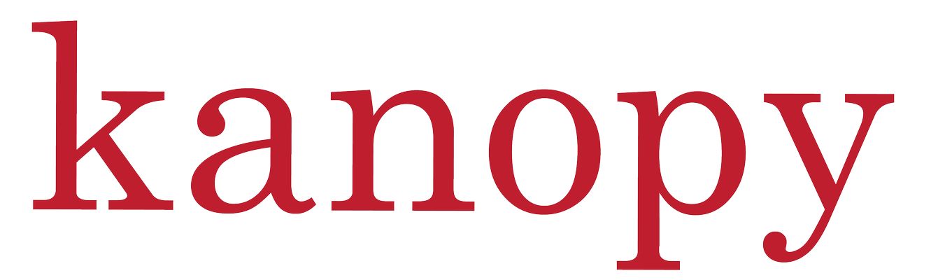 kanopy in red lower-case serif text on a transparent background.