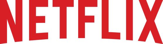 NETFLIX appears in red text on a transparent background, the bottoms of the letters curving upwards in the centre to create an arc.